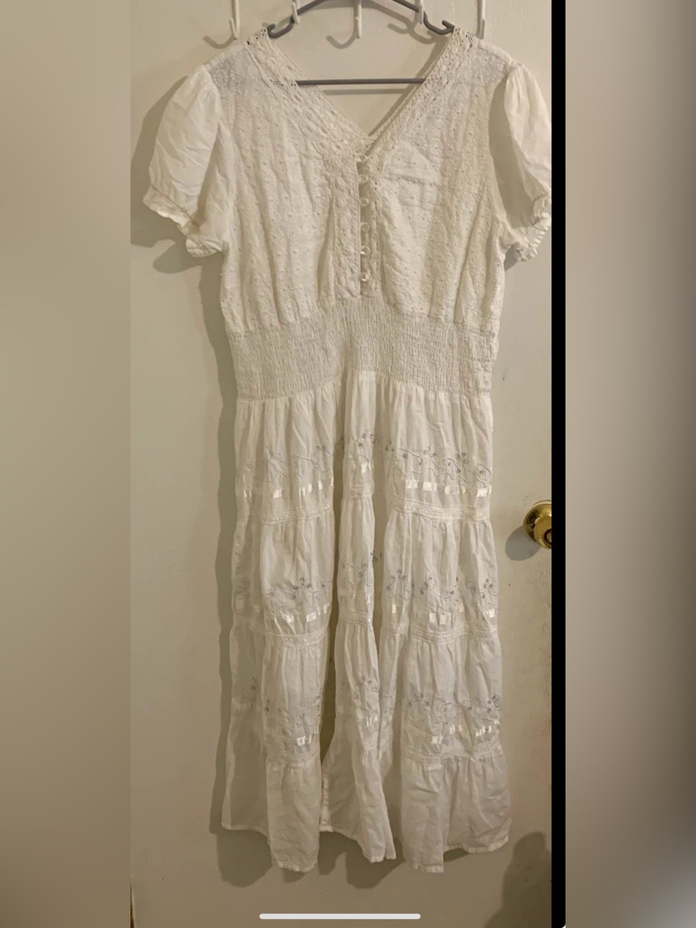 Signature White Eyelet Tiered Maxi Dress with Puff Sleeves